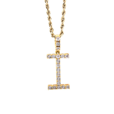 925 Yellow Natural 0.15 CTW Diamond Initial Alphabet "I" Pendant 2g Unisex Charm - Elite Jewelers - Charms & Pendants
