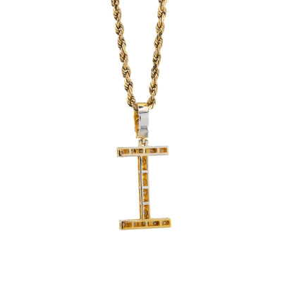 925 Yellow Natural 0.15 CTW Diamond Initial Alphabet "I" Pendant 2g Unisex Charm - Elite Jewelers - Charms & Pendants