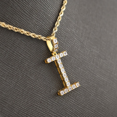925 Yellow Natural 0.15 CTW Diamond Initial Alphabet "I" Pendant 2g Unisex Charm - Elite Jewelers - Charms & Pendants