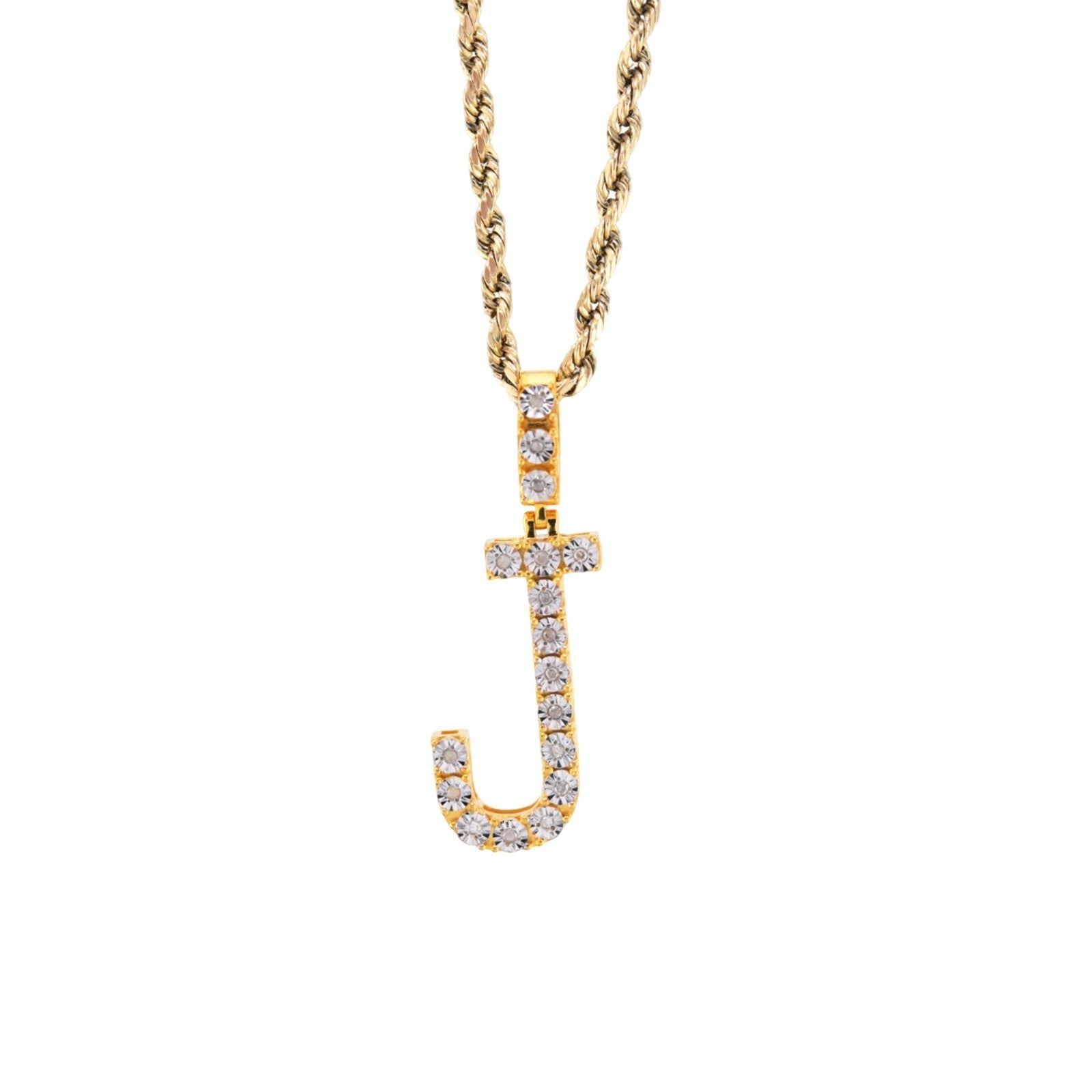 925 Yellow Natural 0.15 CTW Diamond Initial Alphabet "J" Pendant 2g Unisex Charm - Elite Jewelers - Charms & Pendants