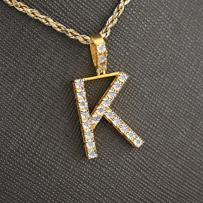 925 Yellow Natural 0.15 CTW Diamond Initial Alphabet "K" Pendant 2g Unisex Charm - Elite Jewelers - Charms & Pendants