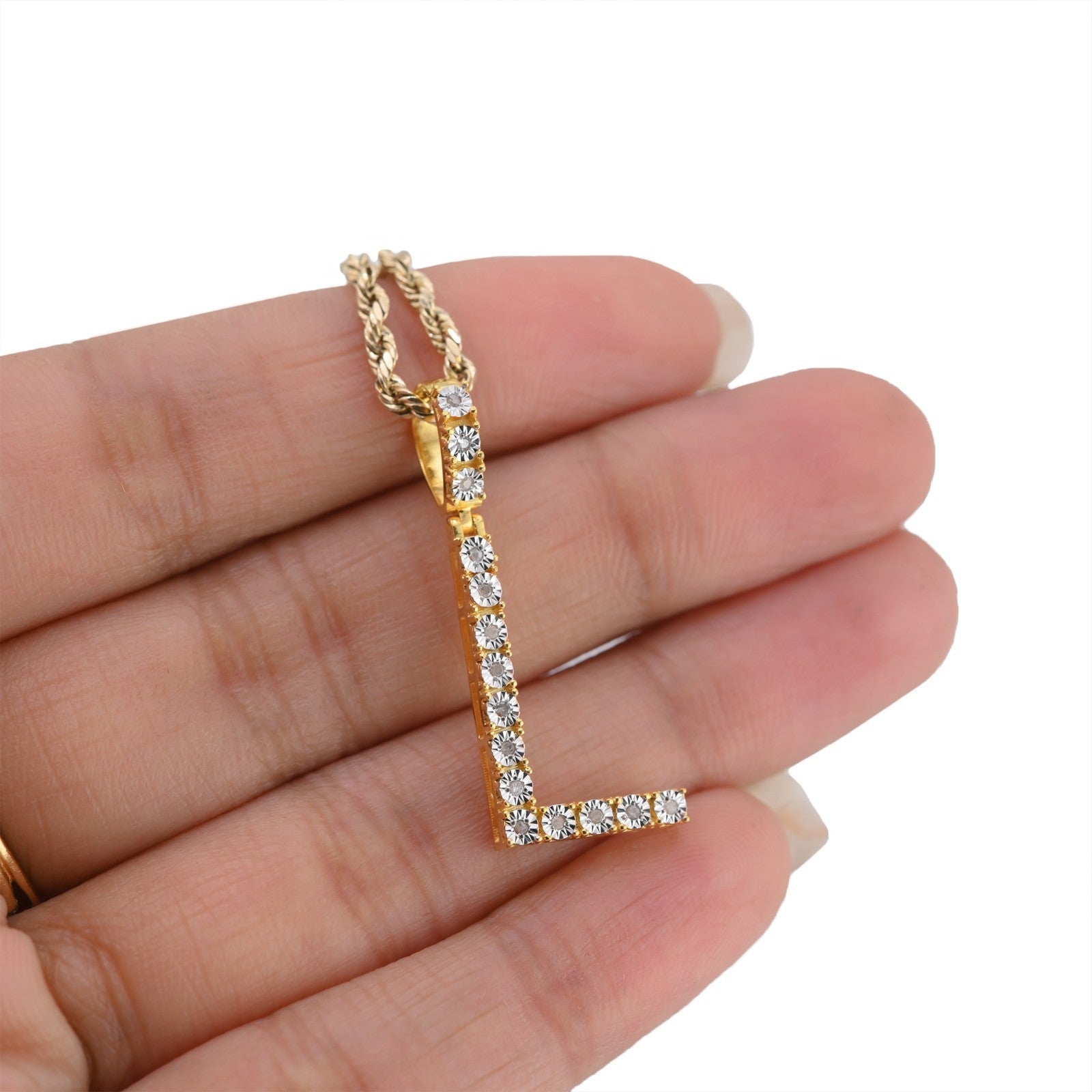 925 Yellow Natural 0.15 CTW Diamond Initial Alphabet "L" Pendant 2g Unisex Charm - Elite Jewelers - Charms & Pendants