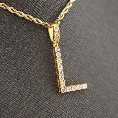 925 Yellow Natural 0.15 CTW Diamond Initial Alphabet "L" Pendant 2g Unisex Charm - Elite Jewelers - Charms & Pendants