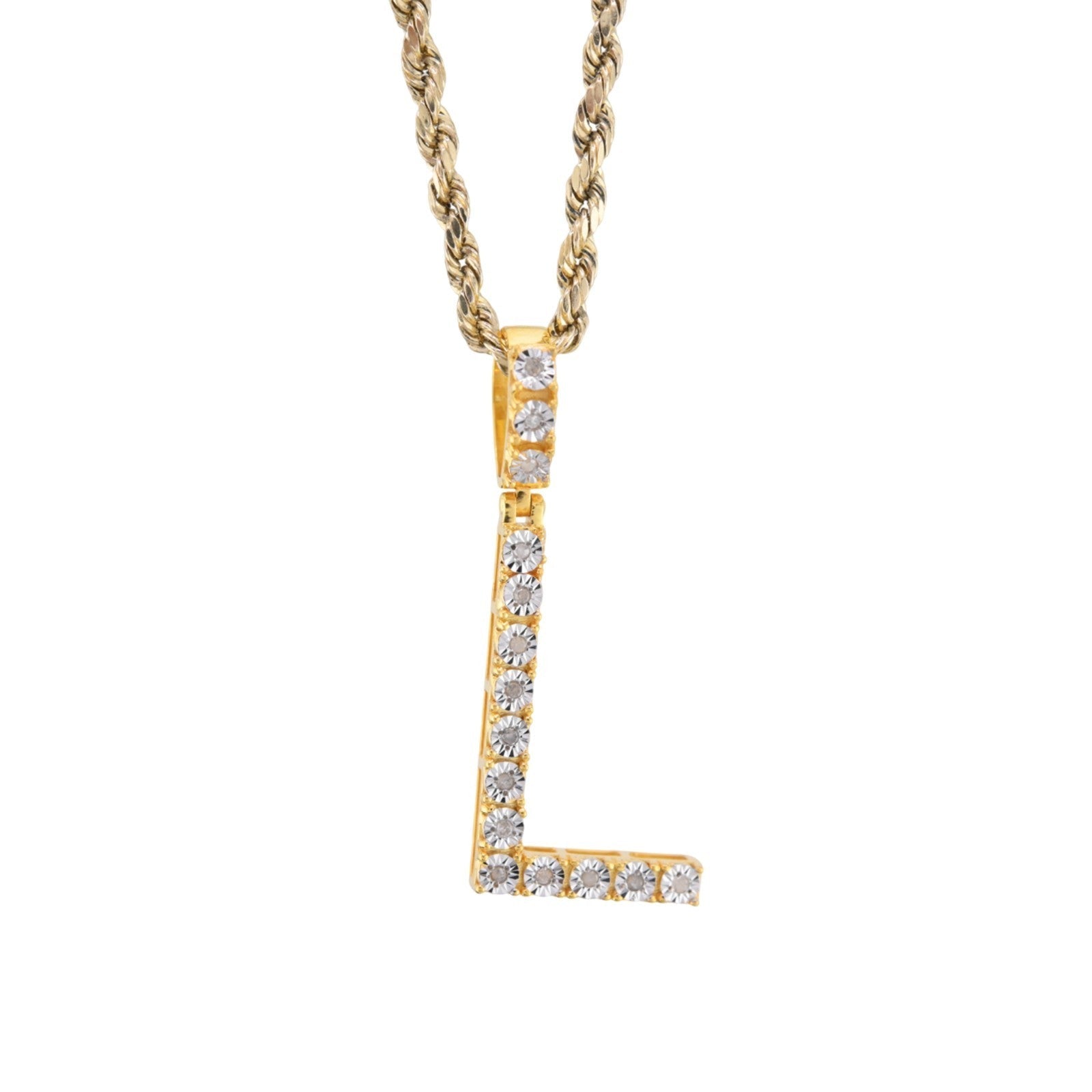 925 Yellow Natural 0.15 CTW Diamond Initial Alphabet "L" Pendant 2g Unisex Charm - Elite Jewelers - Charms & Pendants
