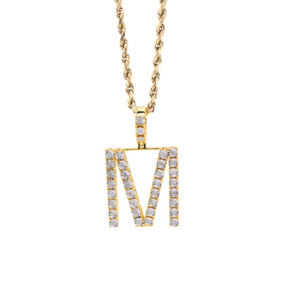 925 Yellow Natural 0.15 CTW Diamond Initial Alphabet "M" Pendant 2g Unisex Charm - Elite Jewelers - Charms & Pendants