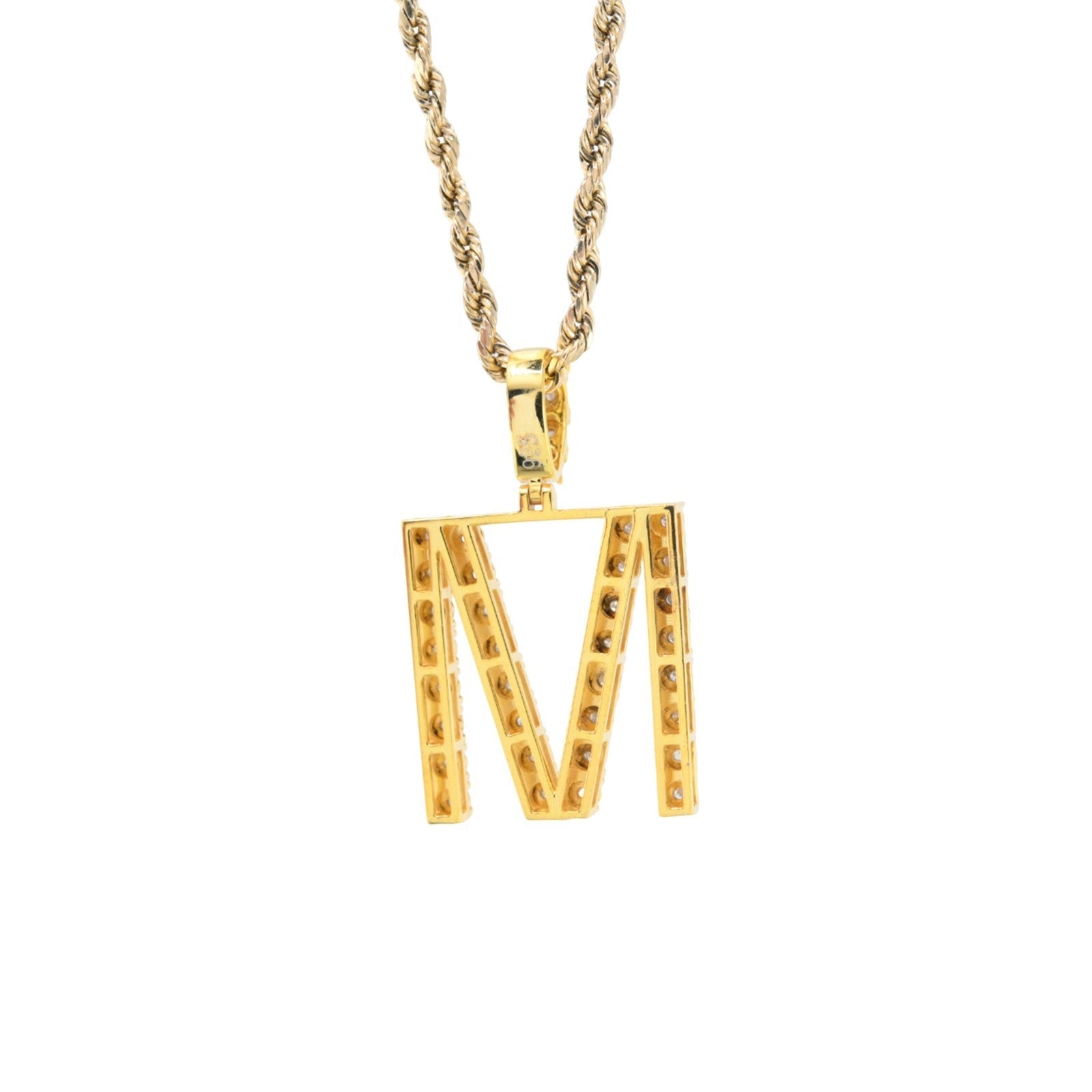 925 Yellow Natural 0.15 CTW Diamond Initial Alphabet "M" Pendant 2g Unisex Charm - Elite Jewelers - Charms & Pendants