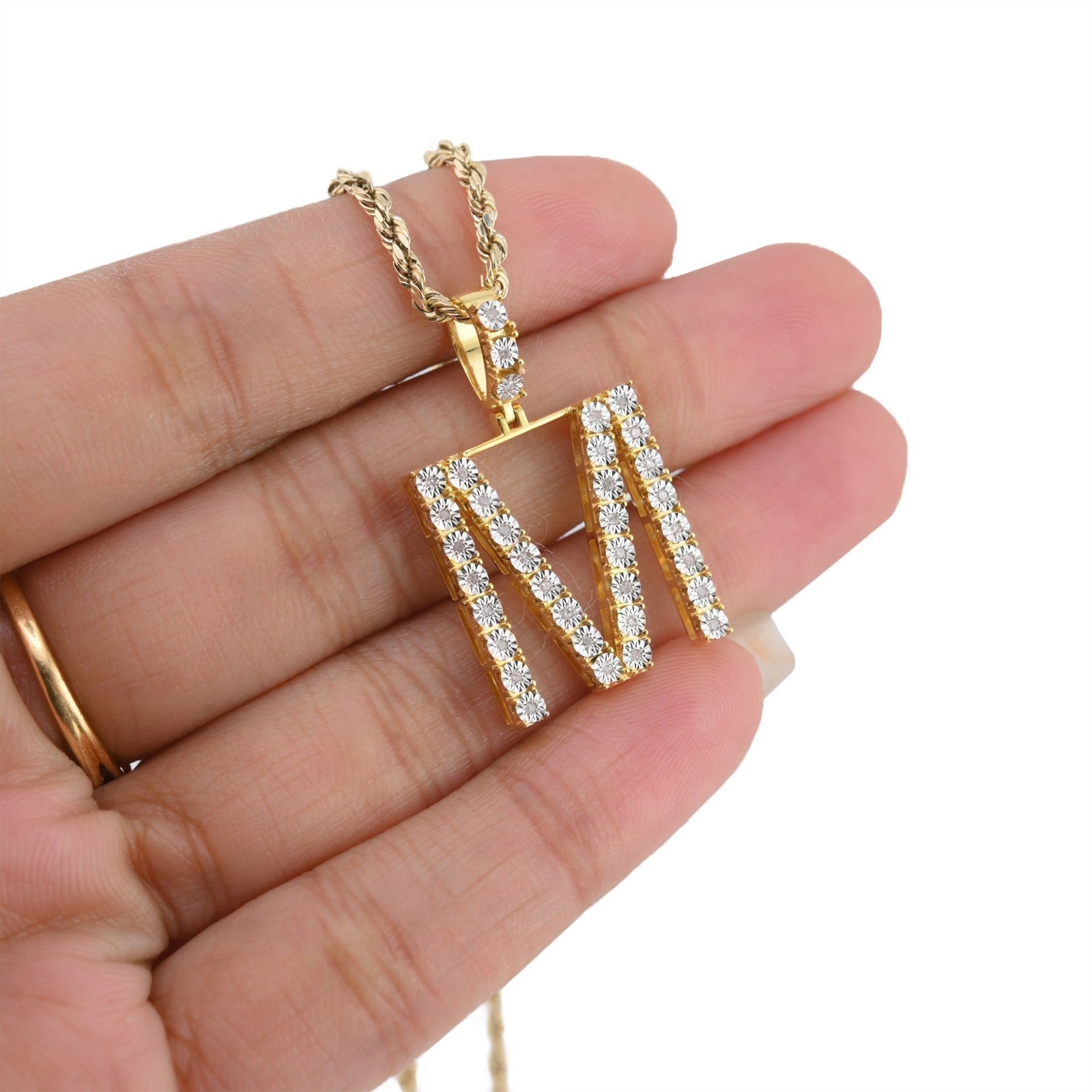 925 Yellow Natural 0.15 CTW Diamond Initial Alphabet "M" Pendant 2g Unisex Charm - Elite Jewelers - Charms & Pendants