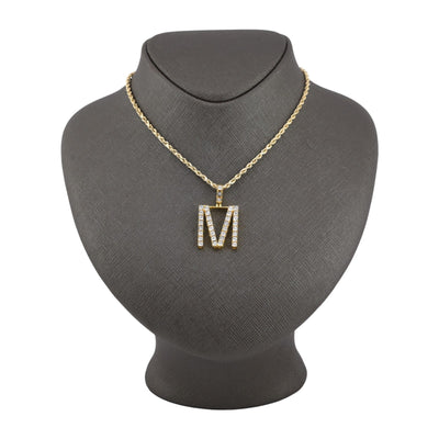 925 Yellow Natural 0.15 CTW Diamond Initial Alphabet "M" Pendant 2g Unisex Charm - Elite Jewelers - Charms & Pendants