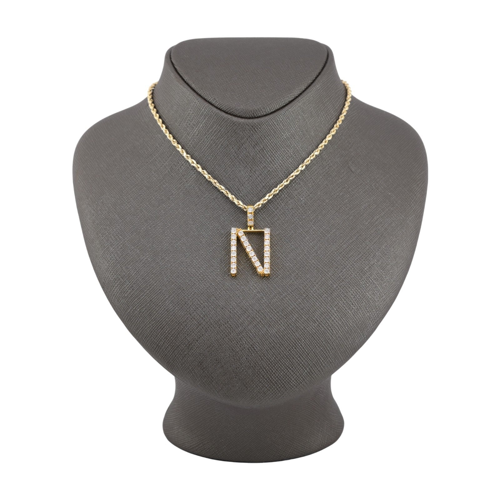 925 Yellow Natural 0.15 CTW Diamond Initial Alphabet "N" Pendant 2g Unisex Charm - Elite Jewelers - Charms & Pendants