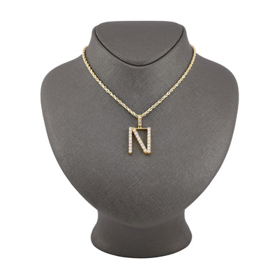 925 Yellow Natural 0.15 CTW Diamond Initial Alphabet "N" Pendant 2g Unisex Charm - Elite Jewelers - Charms & Pendants