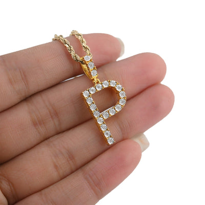 925 Yellow Natural 0.15 CTW Diamond Initial Alphabet "P" Pendant 2g Unisex Charm - Elite Jewelers - Charms & Pendants