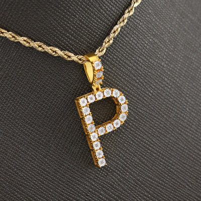925 Yellow Natural 0.15 CTW Diamond Initial Alphabet "P" Pendant 2g Unisex Charm - Elite Jewelers - Charms & Pendants