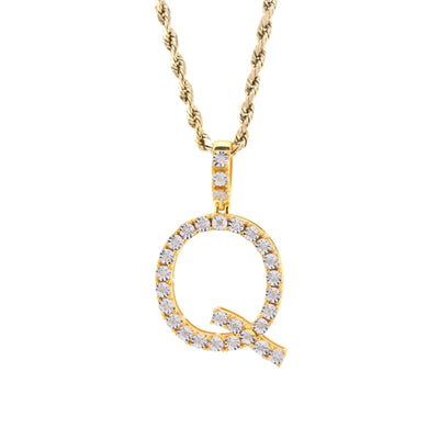 925 Yellow Natural 0.15 CTW Diamond Initial Alphabet "Q" Pendant 2g Unisex Charm - Elite Jewelers - Charms & Pendants