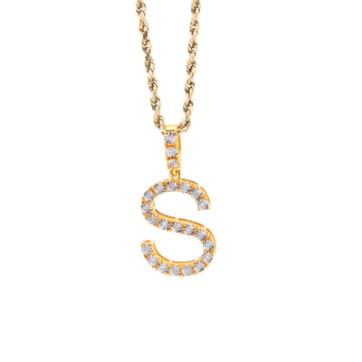 925 Yellow Natural 0.15 CTW Diamond Initial Alphabet "S" Pendant 2g Unisex Charm - Elite Jewelers - Charms & Pendants