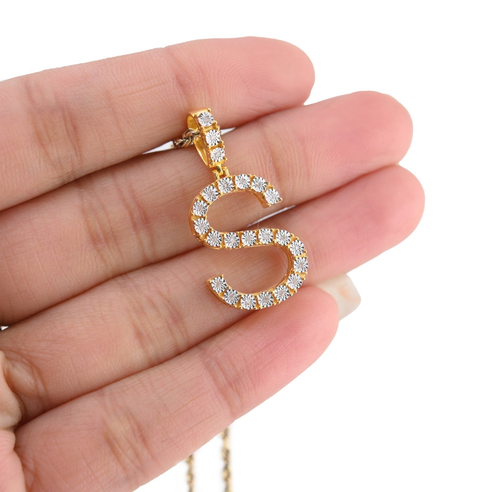 925 Yellow Natural 0.15 CTW Diamond Initial Alphabet "S" Pendant 2g Unisex Charm - Elite Jewelers - Charms & Pendants