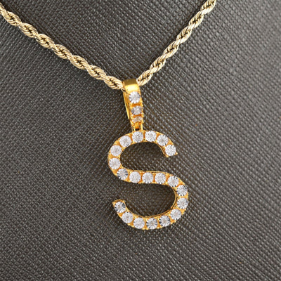 925 Yellow Natural 0.15 CTW Diamond Initial Alphabet "S" Pendant 2g Unisex Charm - Elite Jewelers - Charms & Pendants
