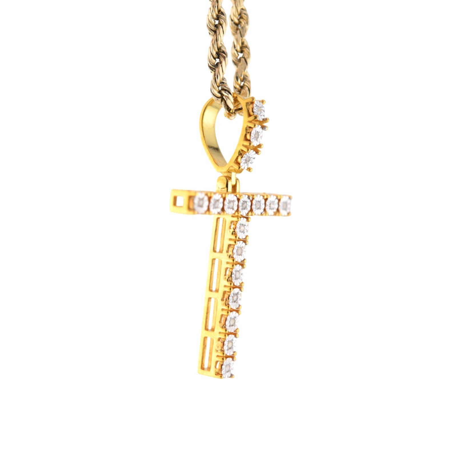 925 Yellow Natural 0.15 CTW Diamond Initial Alphabet "T" Pendant 2g Unisex Charm - Elite Jewelers - Charms & Pendants