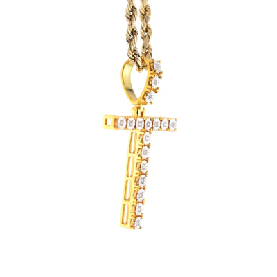925 Yellow Natural 0.15 CTW Diamond Initial Alphabet "T" Pendant 2g Unisex Charm - Elite Jewelers - Charms & Pendants