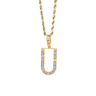 925 Yellow Natural 0.15 CTW Diamond Initial Alphabet "U" Pendant 2g Unisex Charm - Elite Jewelers - Charms & Pendants