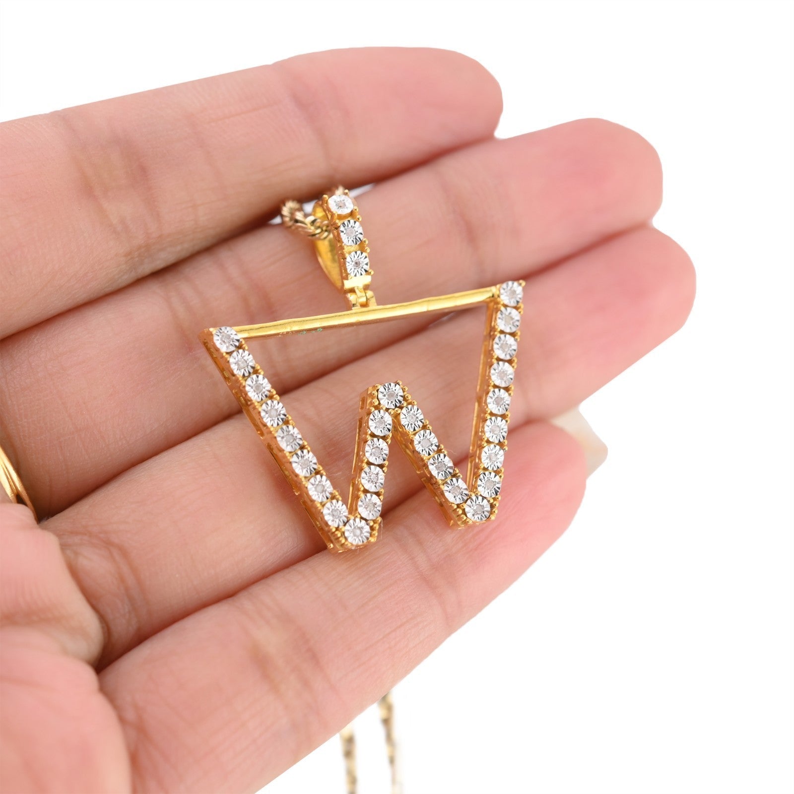 925 Yellow Natural 0.15 CTW Diamond Initial Alphabet "W" Pendant 2g Unisex Charm - Elite Jewelers - Charms & Pendants