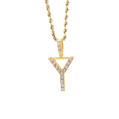 925 Yellow Natural 0.15 CTW Diamond Initial Alphabet "Y" Pendant 2g Unisex Charm - Elite Jewelers - Charms & Pendants