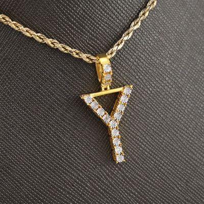 925 Yellow Natural 0.15 CTW Diamond Initial Alphabet "Y" Pendant 2g Unisex Charm - Elite Jewelers - Charms & Pendants