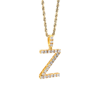 925 Yellow Natural 0.15 CTW Diamond Initial Alphabet "Z" Pendant 2g Unisex Charm - Elite Jewelers - Charms & Pendants