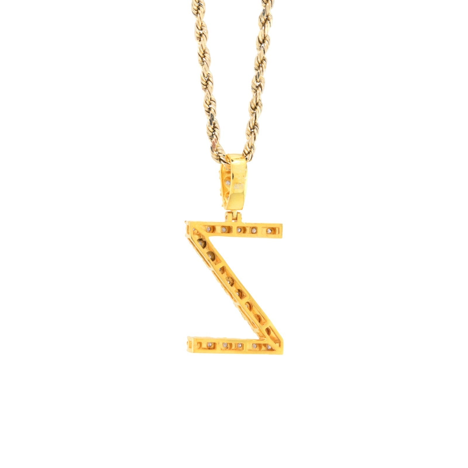 925 Yellow Natural 0.15 CTW Diamond Initial Alphabet "Z" Pendant 2g Unisex Charm - Elite Jewelers - Charms & Pendants