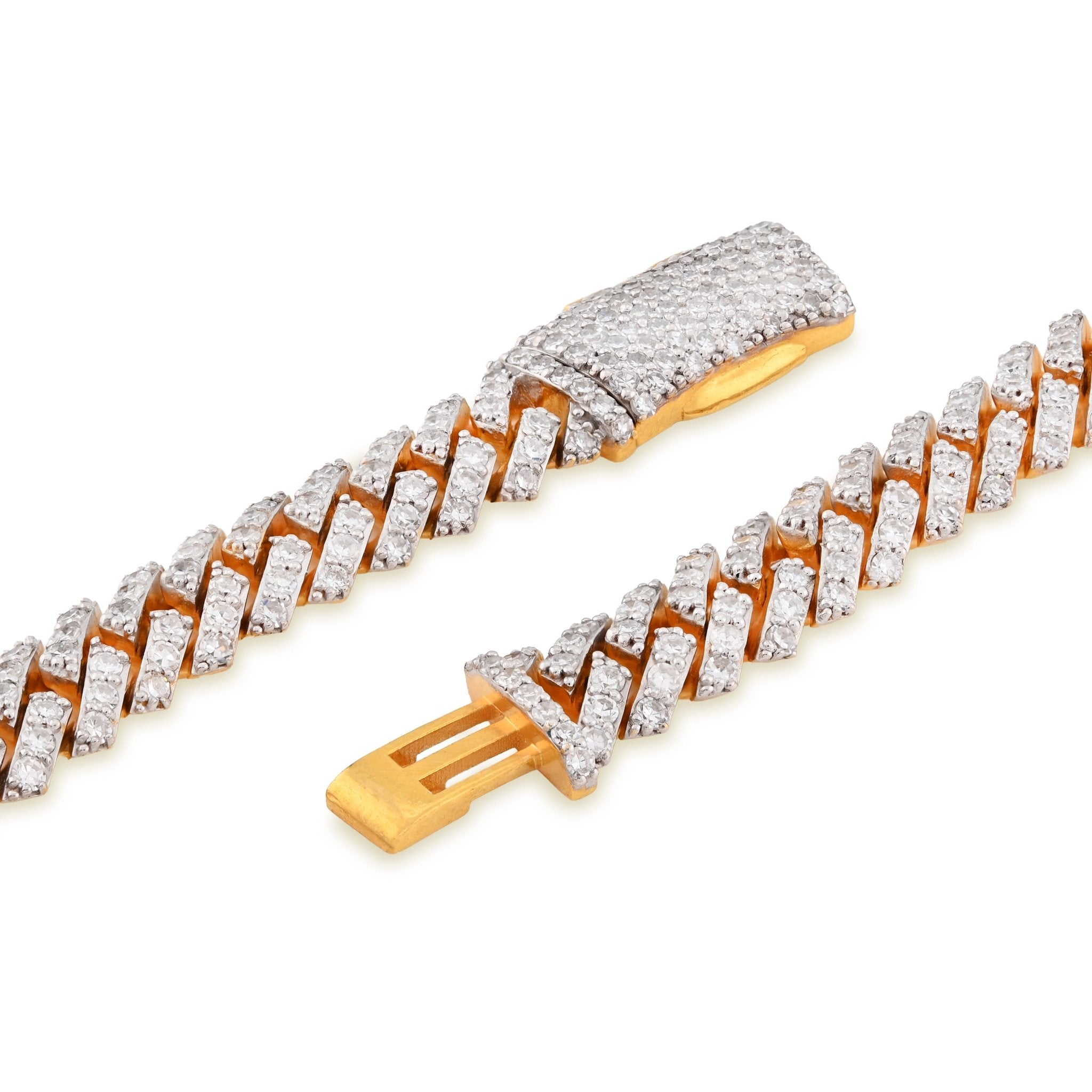 925 Yellow Silver 12.87CT 8MM Lab Diamond Snake Cuban Link Chain 21" Necklace - Elite Jewelers - Necklaces
