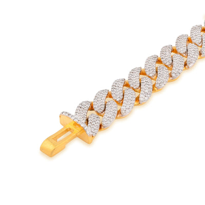 925 Yellow SS 3.52CT Natural Diamond Curb Cuban Link 8.5MM Men Women 8" Bracelet - Elite Jewelers - Bracelets