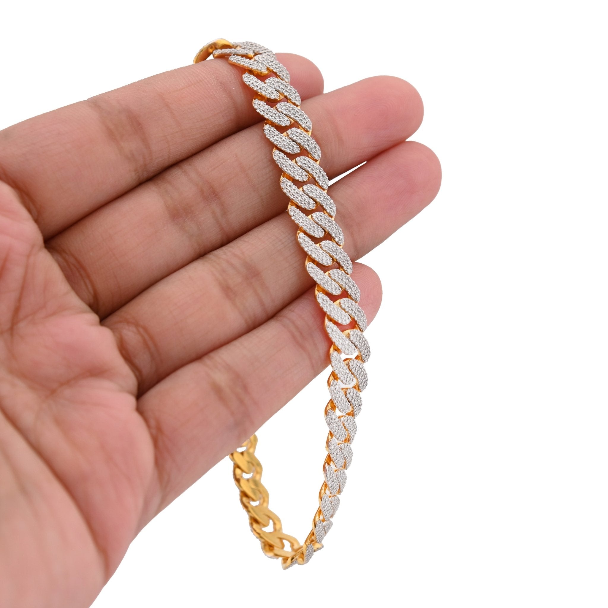 925 Yellow SS 3.52CT Natural Diamond Curb Cuban Link 8.5MM Men Women 8" Bracelet - Elite Jewelers - Bracelets