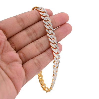 925 Yellow SS 3.52CT Natural Diamond Curb Cuban Link 8.5MM Men Women 8" Bracelet - Elite Jewelers - Bracelets