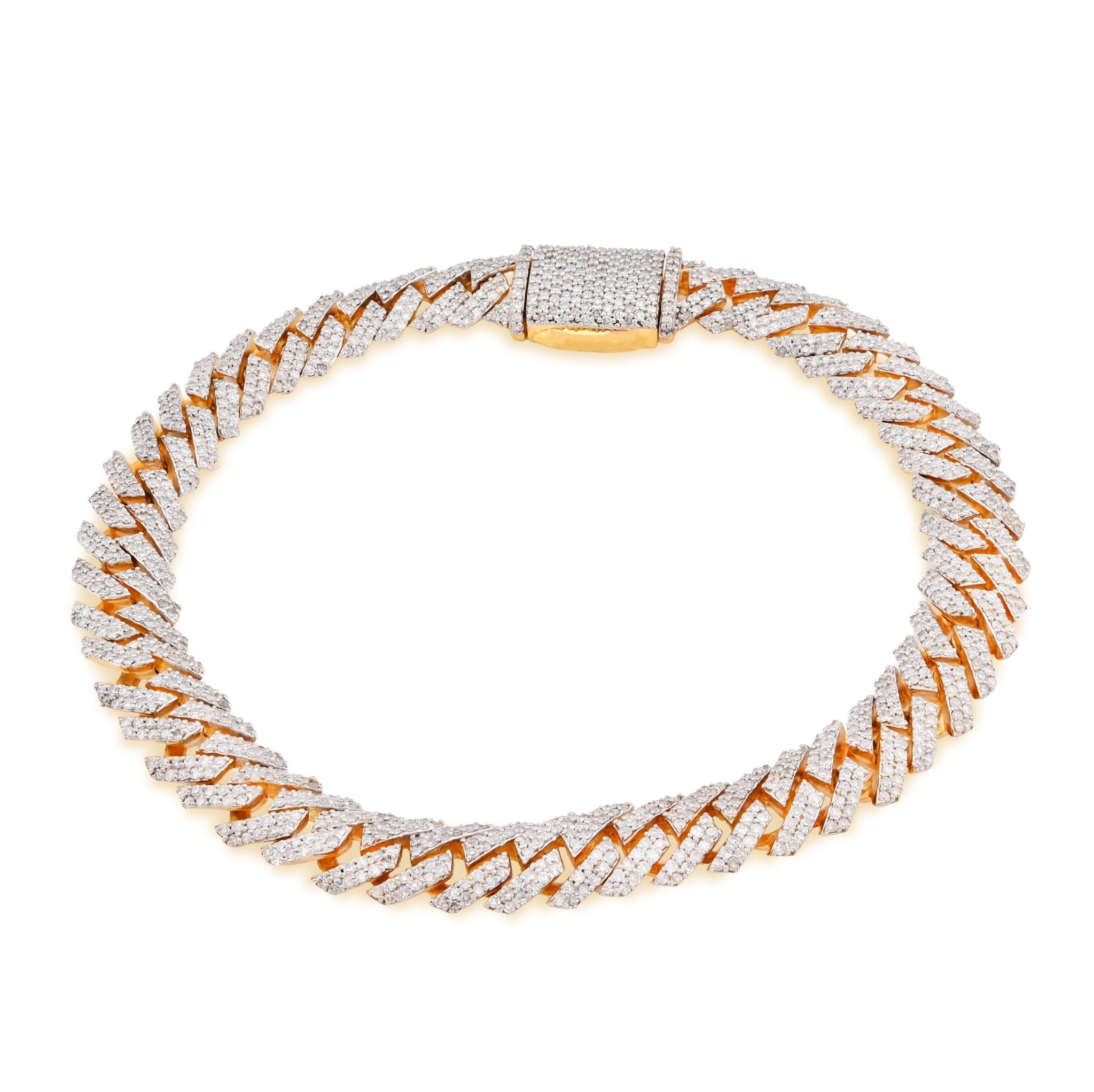 925 Yellow SS 3.7CT Snake Cuban Link 8.5MM Natural Diamond Men 8" Bracelet - Elite Jewelers - Bracelets