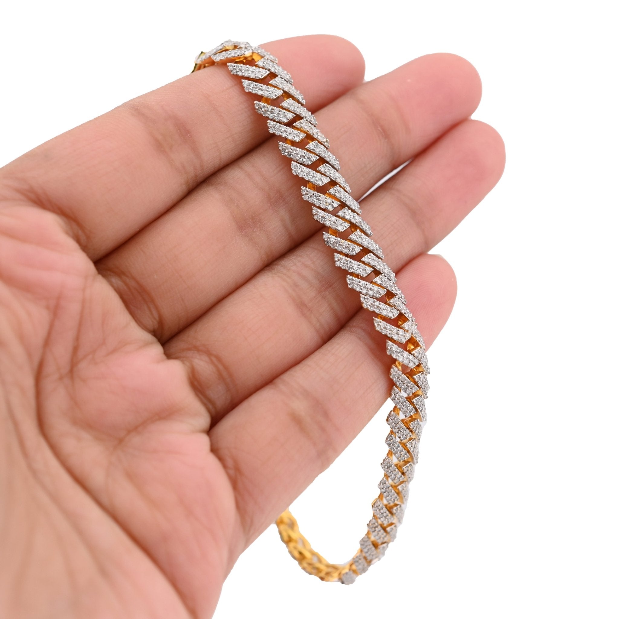 925 Yellow SS 3.7CT Snake Cuban Link 8.5MM Natural Diamond Men 8" Bracelet - Elite Jewelers - Bracelets