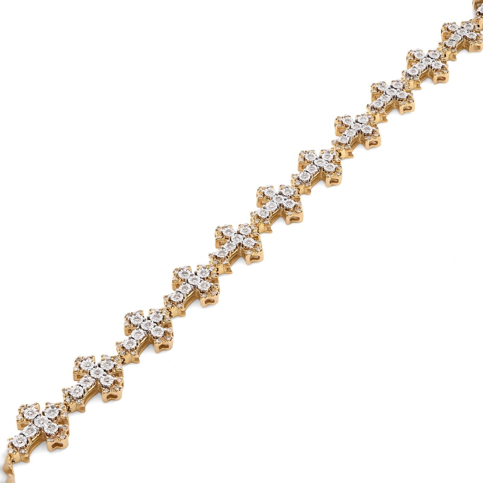 9.4MM 10k Yellow Gold 14gms 3.5CTW Natural Diamond Cross Link Bracelet 8 Inches - Elite Jewelers - Bracelets