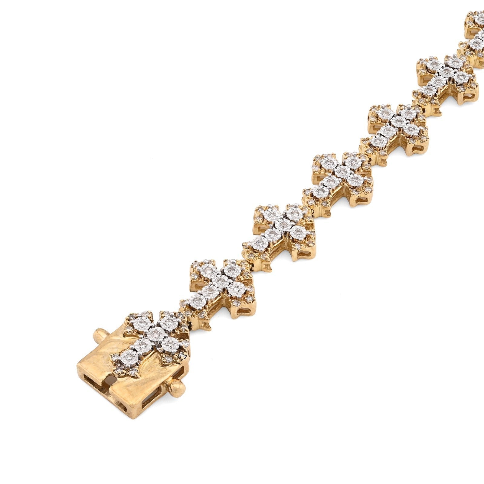 9.4MM 10k Yellow Gold 14gms 3.5CTW Natural Diamond Cross Link Bracelet 8 Inches - Elite Jewelers - Bracelets