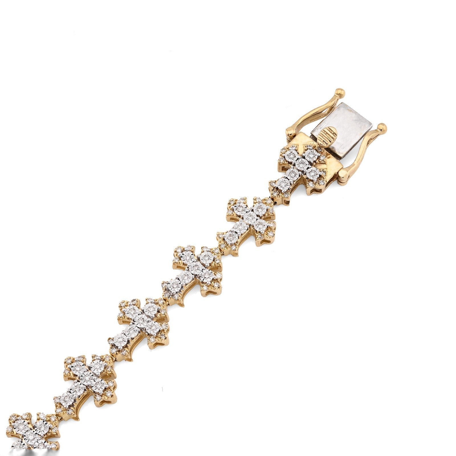 9.4MM 10k Yellow Gold 14gms 3.5CTW Natural Diamond Cross Link Bracelet 8 Inches - Elite Jewelers - Bracelets