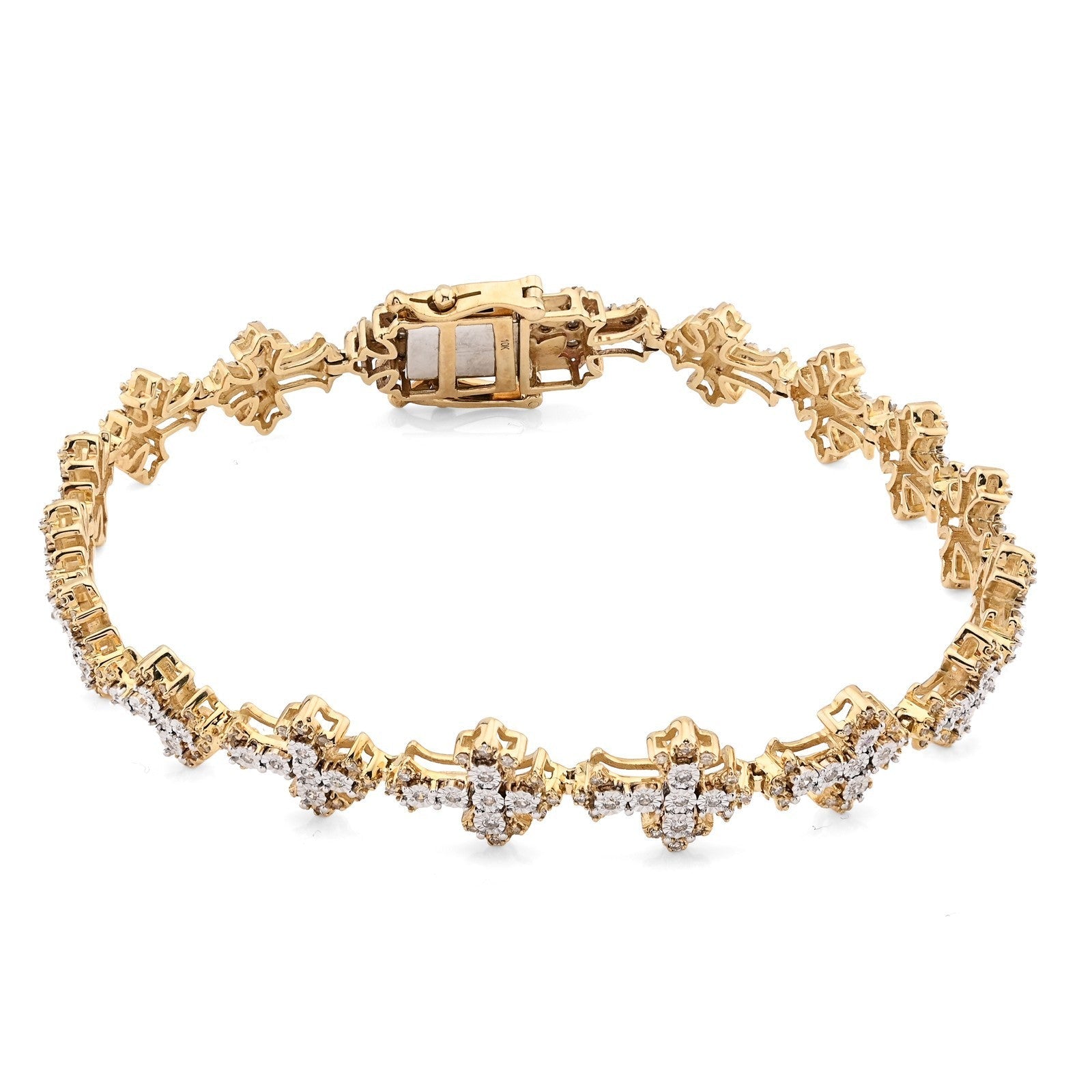 9.4MM 10k Yellow Gold 14gms 3.5CTW Natural Diamond Cross Link Bracelet 8 Inches - Elite Jewelers - Bracelets