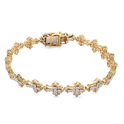 9.4MM 10k Yellow Gold 14gms 3.5CTW Natural Diamond Cross Link Bracelet 8 Inches - Elite Jewelers - Bracelets