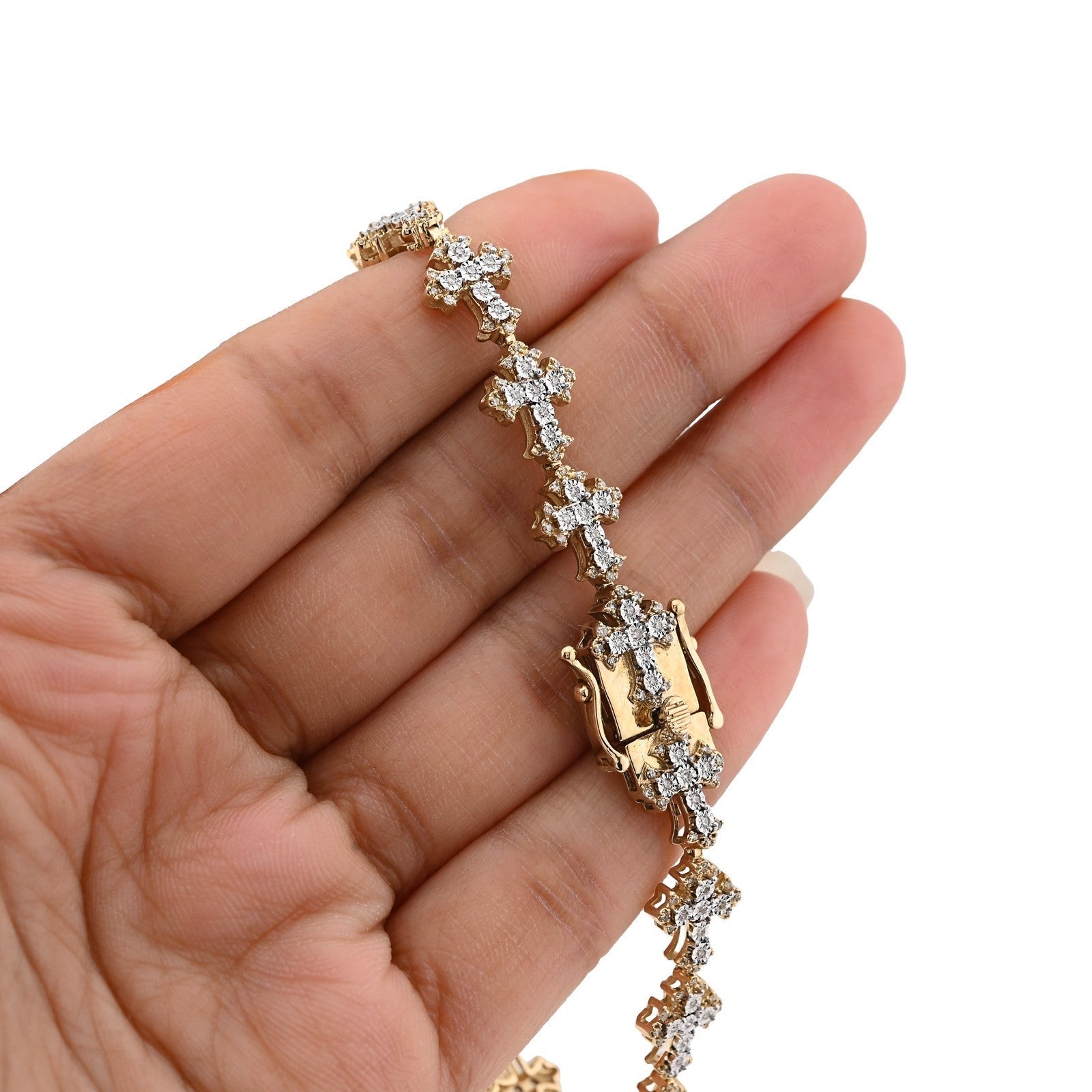 9.4MM 10k Yellow Gold 14gms 3.5CTW Natural Diamond Cross Link Bracelet 8 Inches - Elite Jewelers - Bracelets