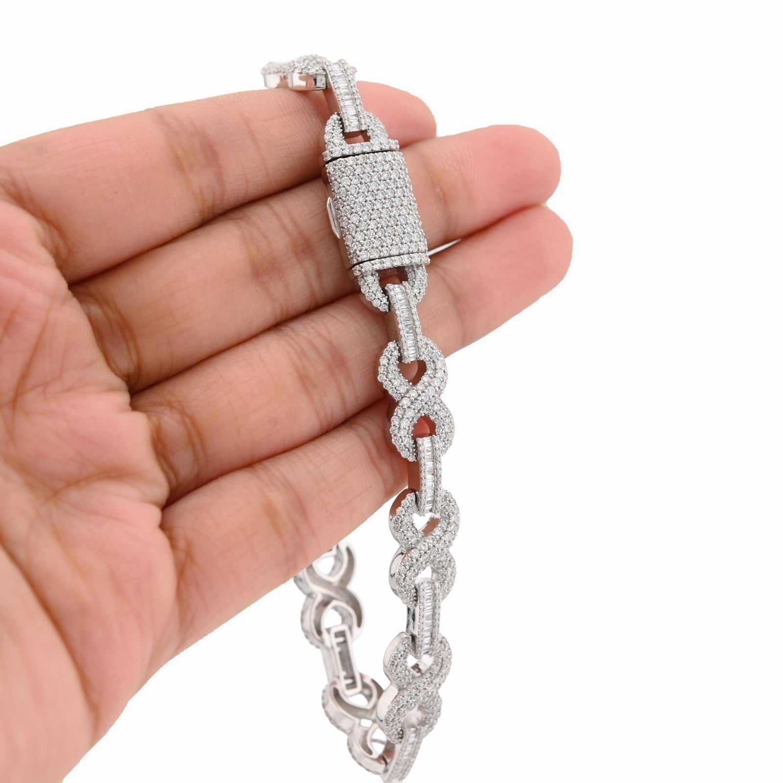 9MM 10k White Gold 32.9g 6.83CT Natural Round/Baguette Diamond Infinity Bracelet - Elite Jewelers - Bracelets