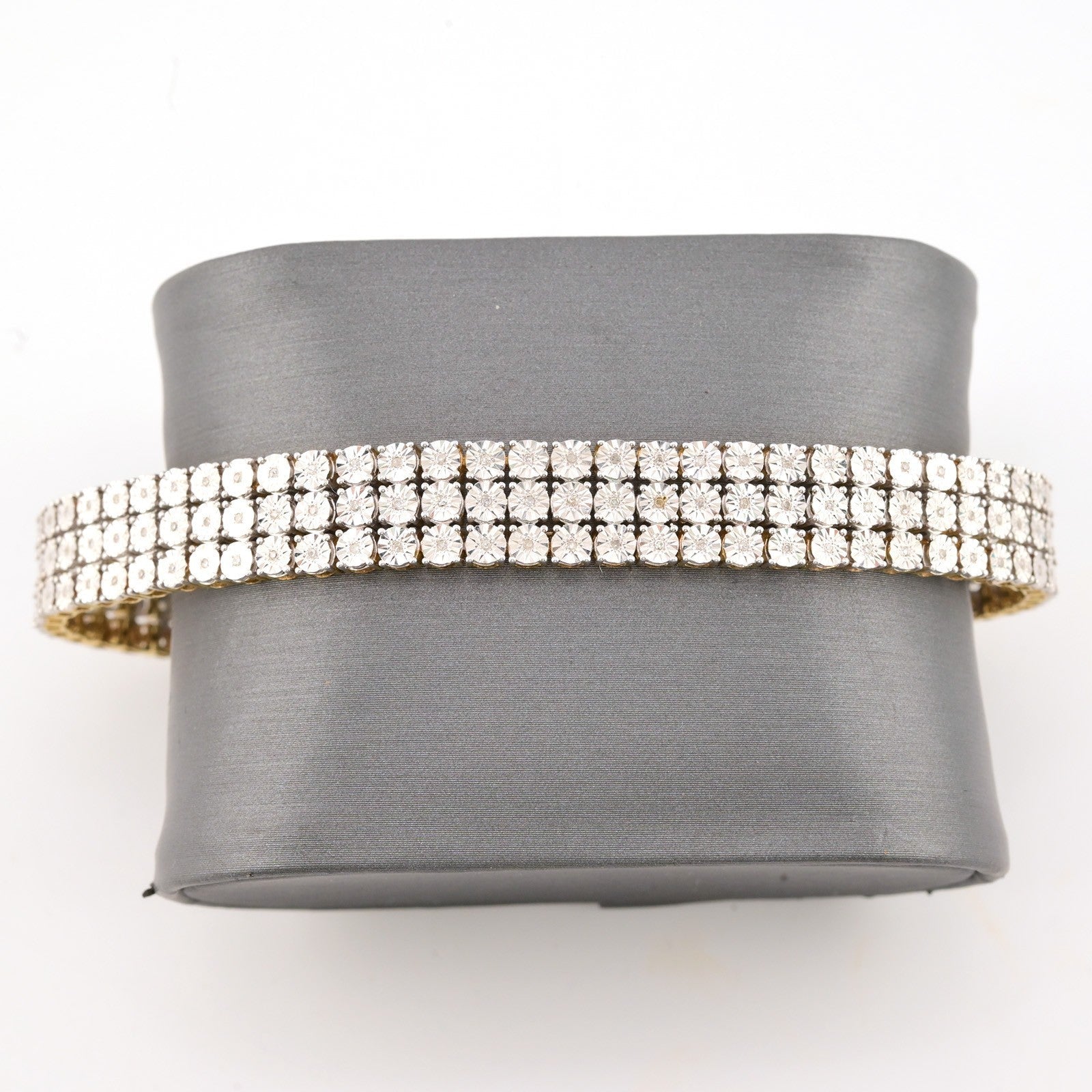 9MM 10k Yellow Gold 24gms 2CTW Natural Diamond Triple Row Tennis Bracelet 8 Inch - Elite Jewelers - Bracelets