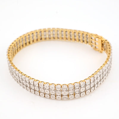 9MM 10k Yellow Gold 24gms 2CTW Natural Diamond Triple Row Tennis Bracelet 8 Inch - Elite Jewelers - Bracelets