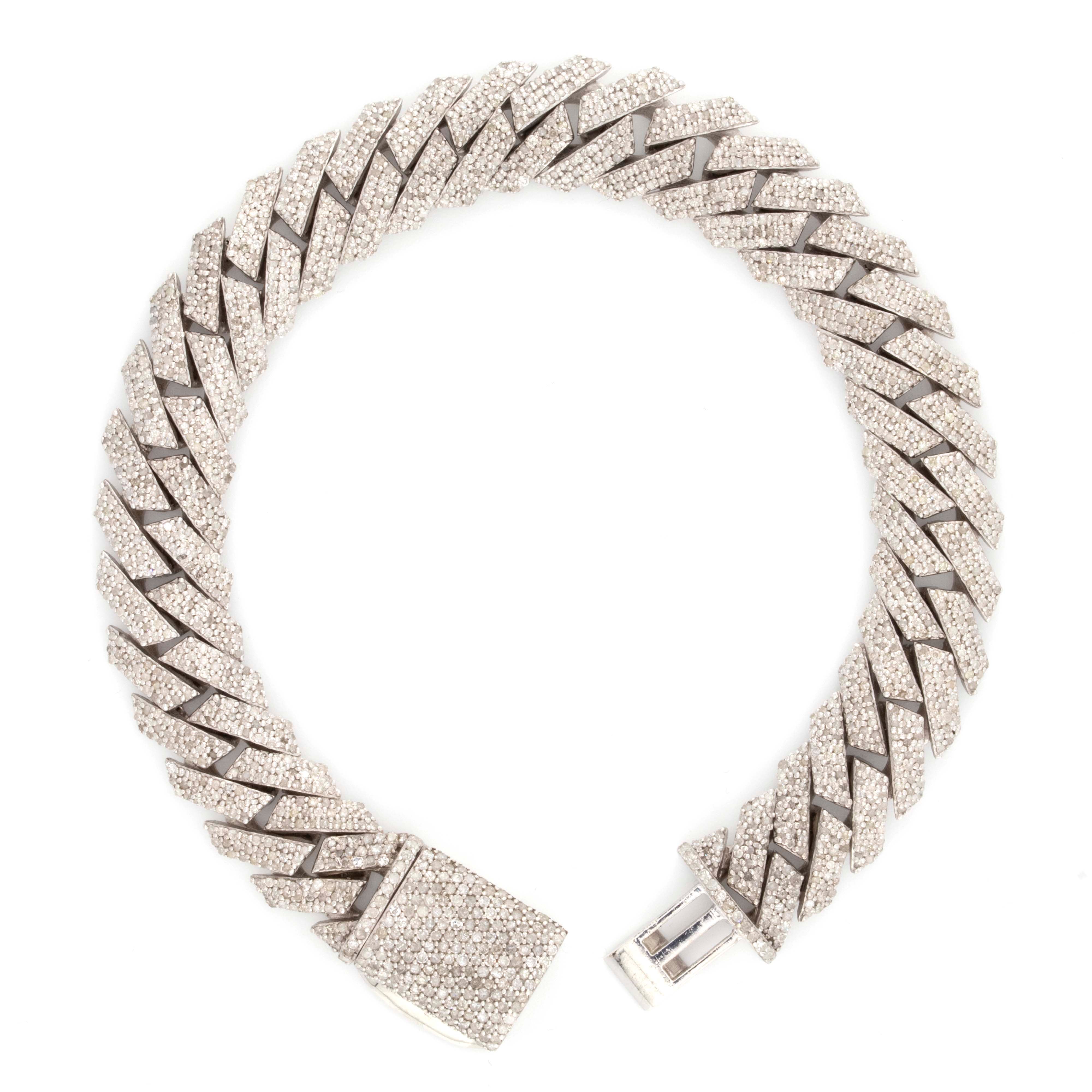 925 Silver Round Diamond Snake Cuban Bracelet 12mm 8"