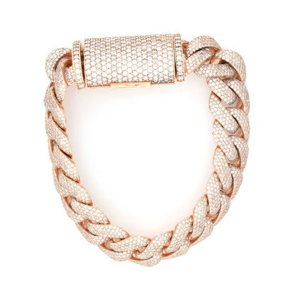 10K Rose Gold 4 Row Honeycomb Cuban 16CT Diamond Bracelet all Round Diamonds