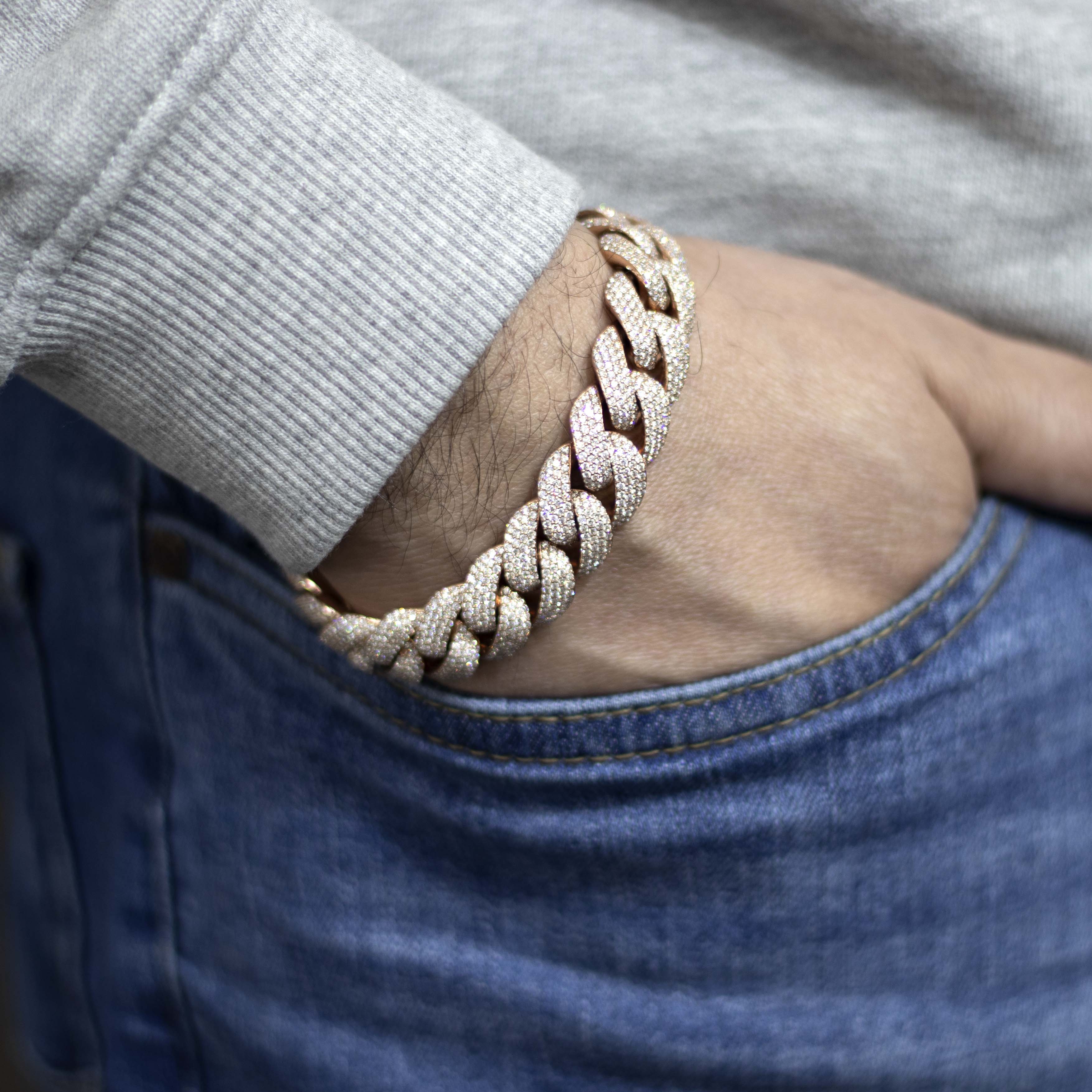 10K Rose Gold 4 Row Honeycomb Cuban 16CT Diamond Bracelet all Round Diamonds