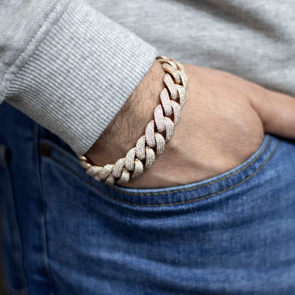 10K Rose Gold 4 Row Honeycomb Cuban 16CT Diamond Bracelet all Round Diamonds