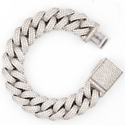10k White Gold 3 Row Honeycomb Cuban 13.75CT Diamond Bracelet all Round Diamonds