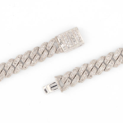 925 Silver w/ Round / Baguette Diamond Cuban Necklace 10mm 22"