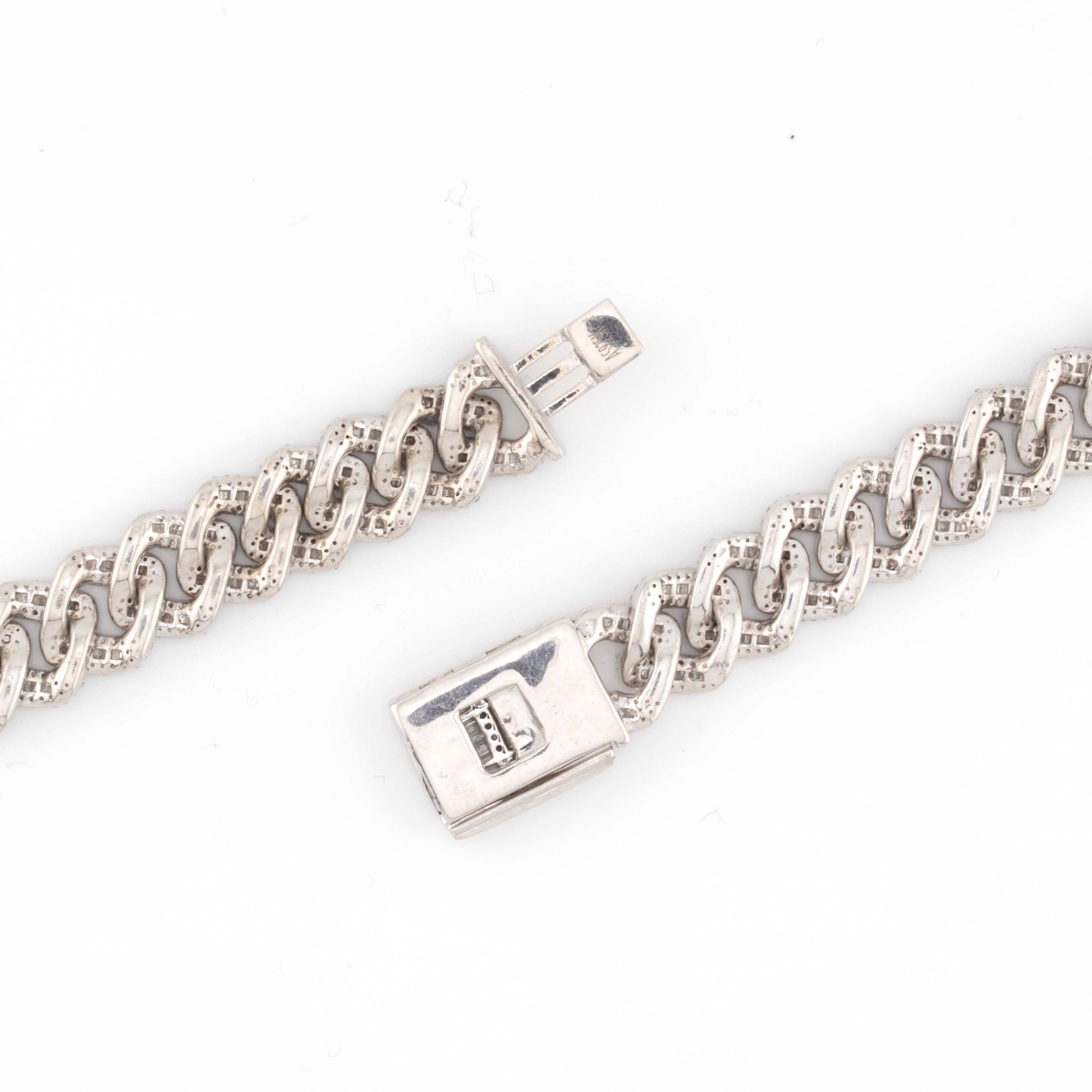 925 Silver w/ Round / Baguette Diamond Cuban Necklace 10mm 22"